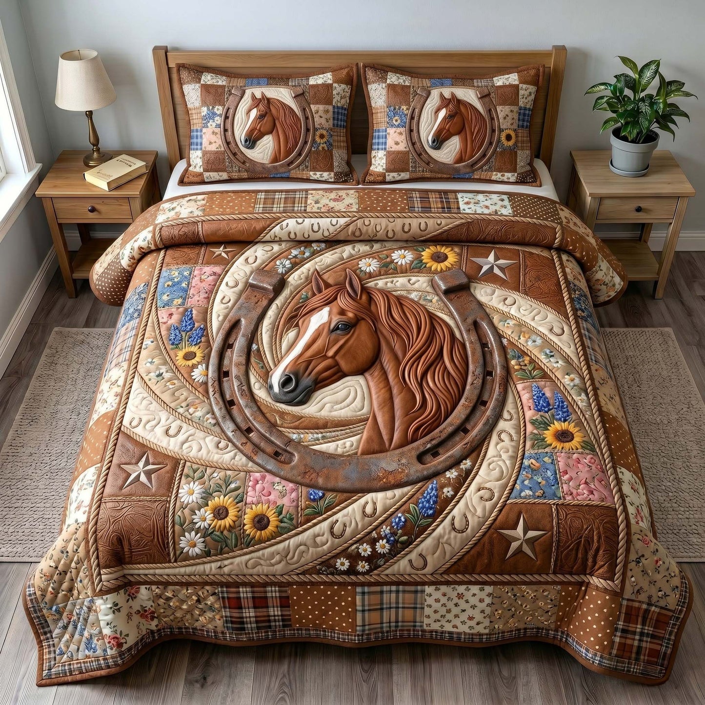 Floral Mustang 3-Piece Quilted Bedding Set GFTOTP19580