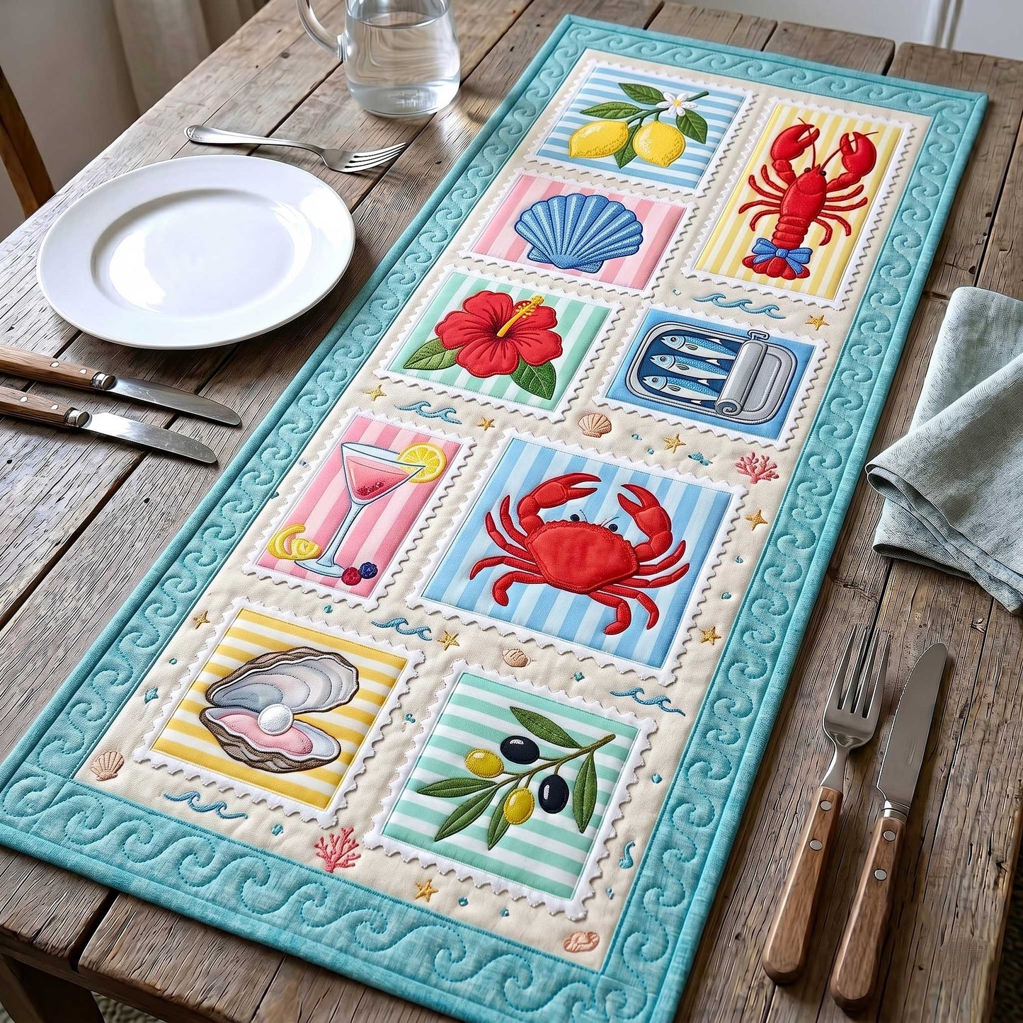 Coastal Stamp Quilted Table Runner GFTOTP19814