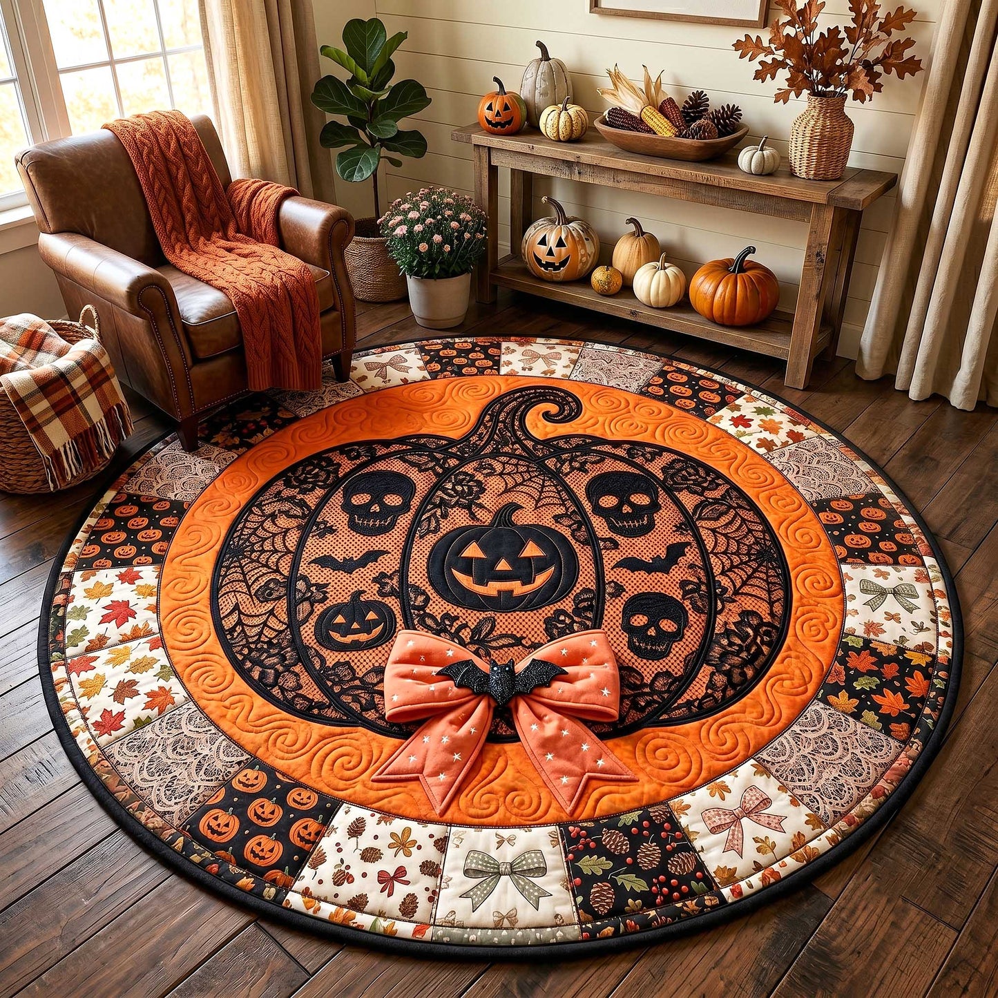 Wicked Pumpkin Quilted Round Mat GFTOTP19851