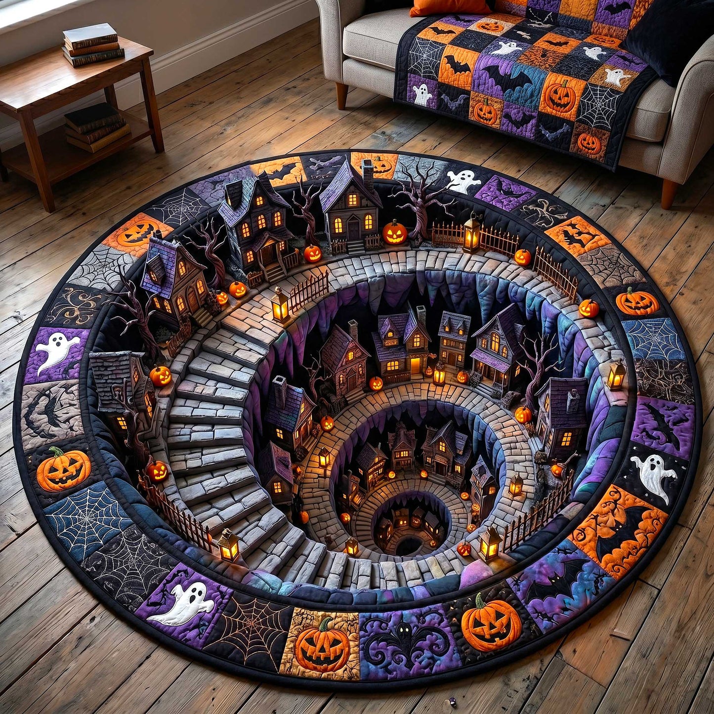 Spooky Village Quilted Round Mat GFTOTP19900