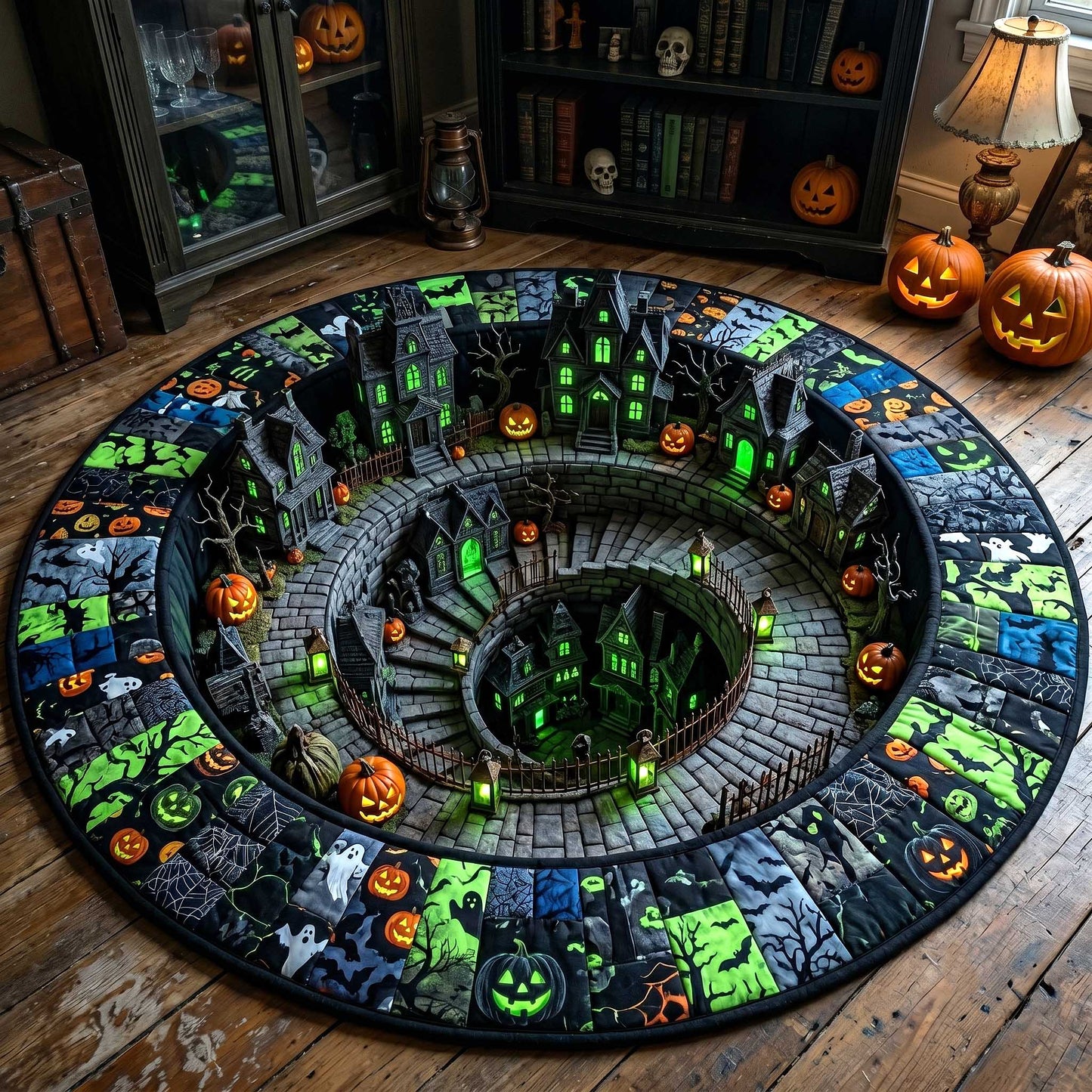 Spooky Village Quilted Round Mat GFTOTP19901