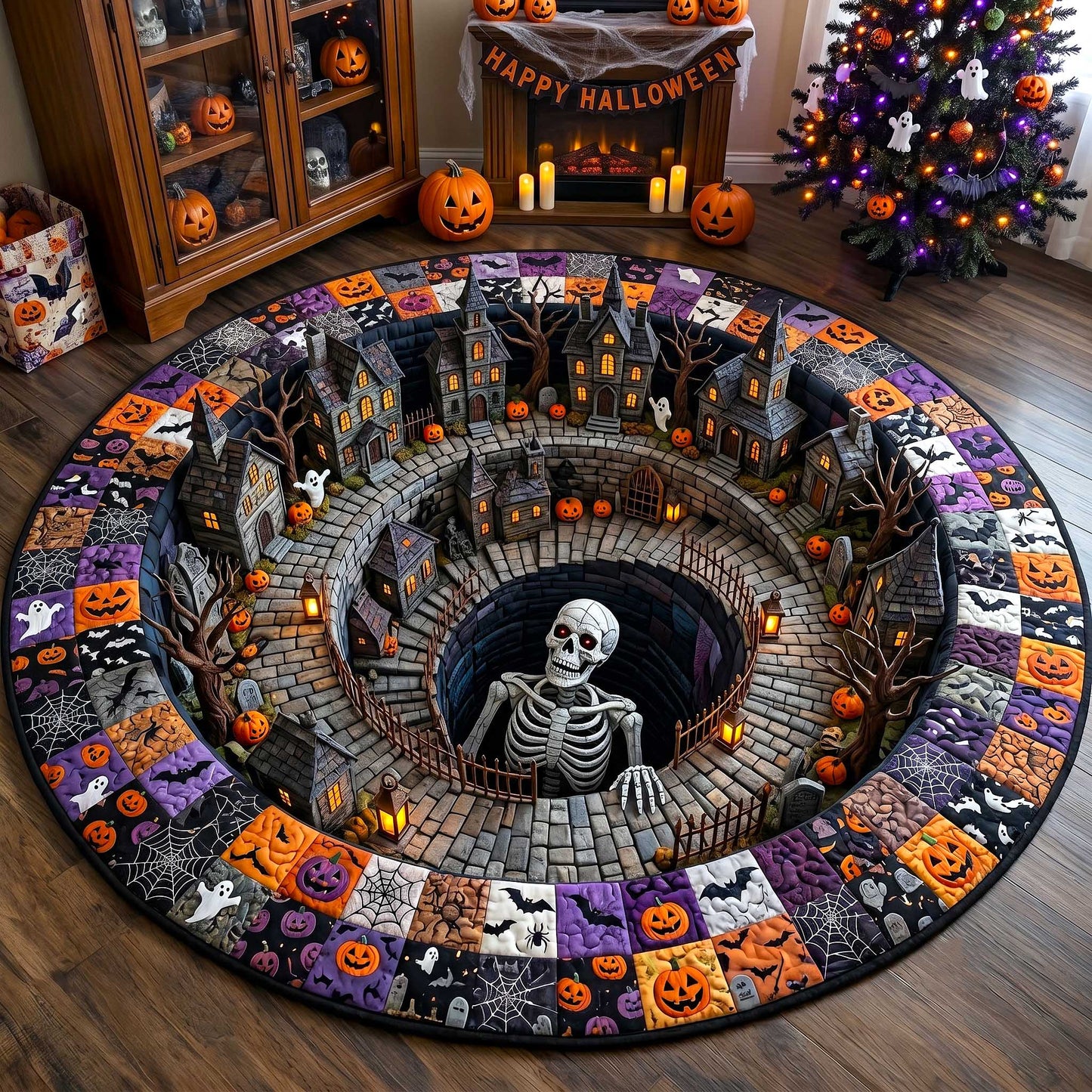 Spooky Village Quilted Round Mat GFTOTP19902