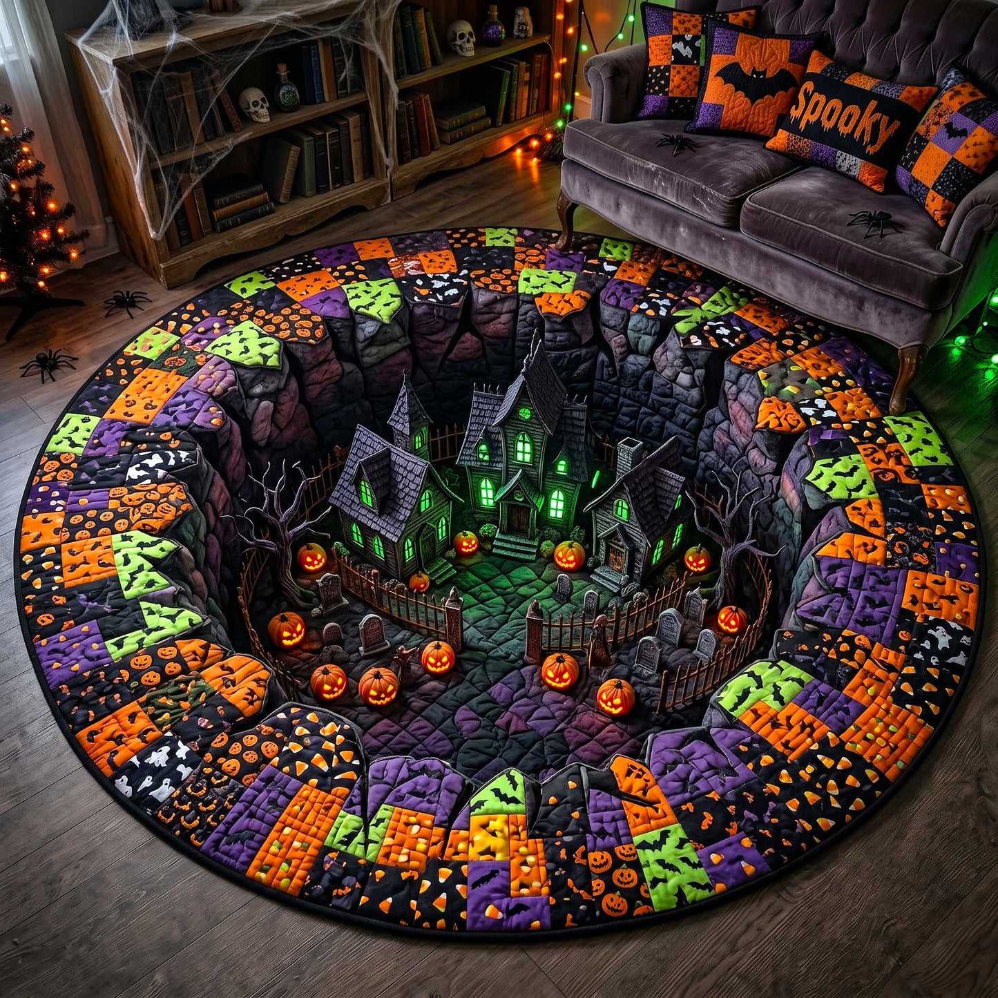 Spooky Village Quilted Round Mat GFTOTP19904
