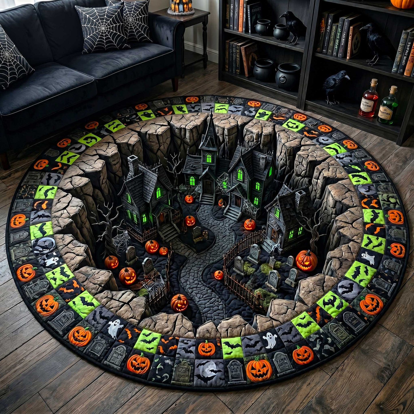 Spooky Village Quilted Round Mat GFTOTP19905