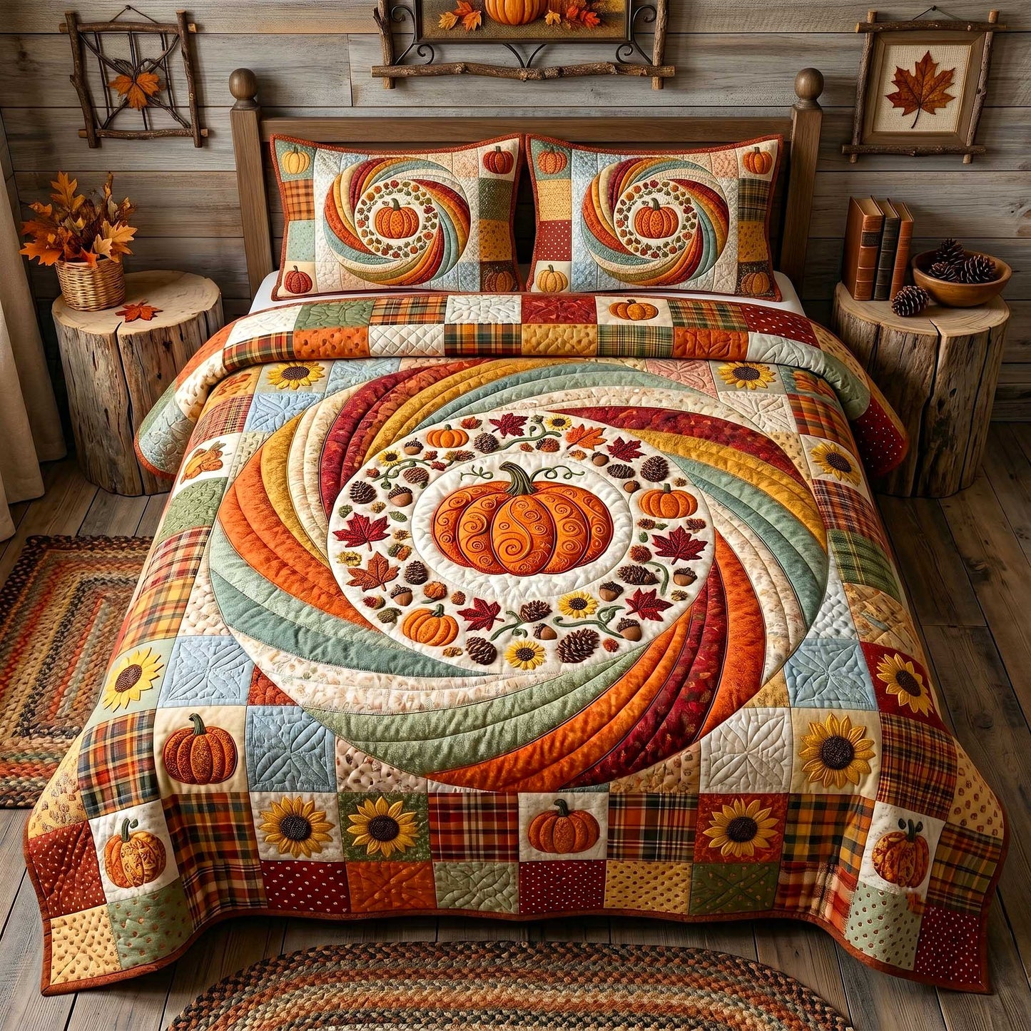 Pumpkin Swirls 3-Piece Quilted Bedding Set GFTOTP19986