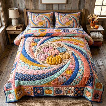 Pumpkin Swirls 3-Piece Quilted Bedding Set GFTOTP19988