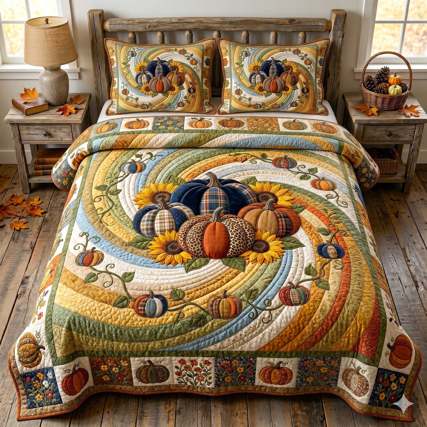 Pumpkin Swirls 3-Piece Quilted Bedding Set GFTOTP19989