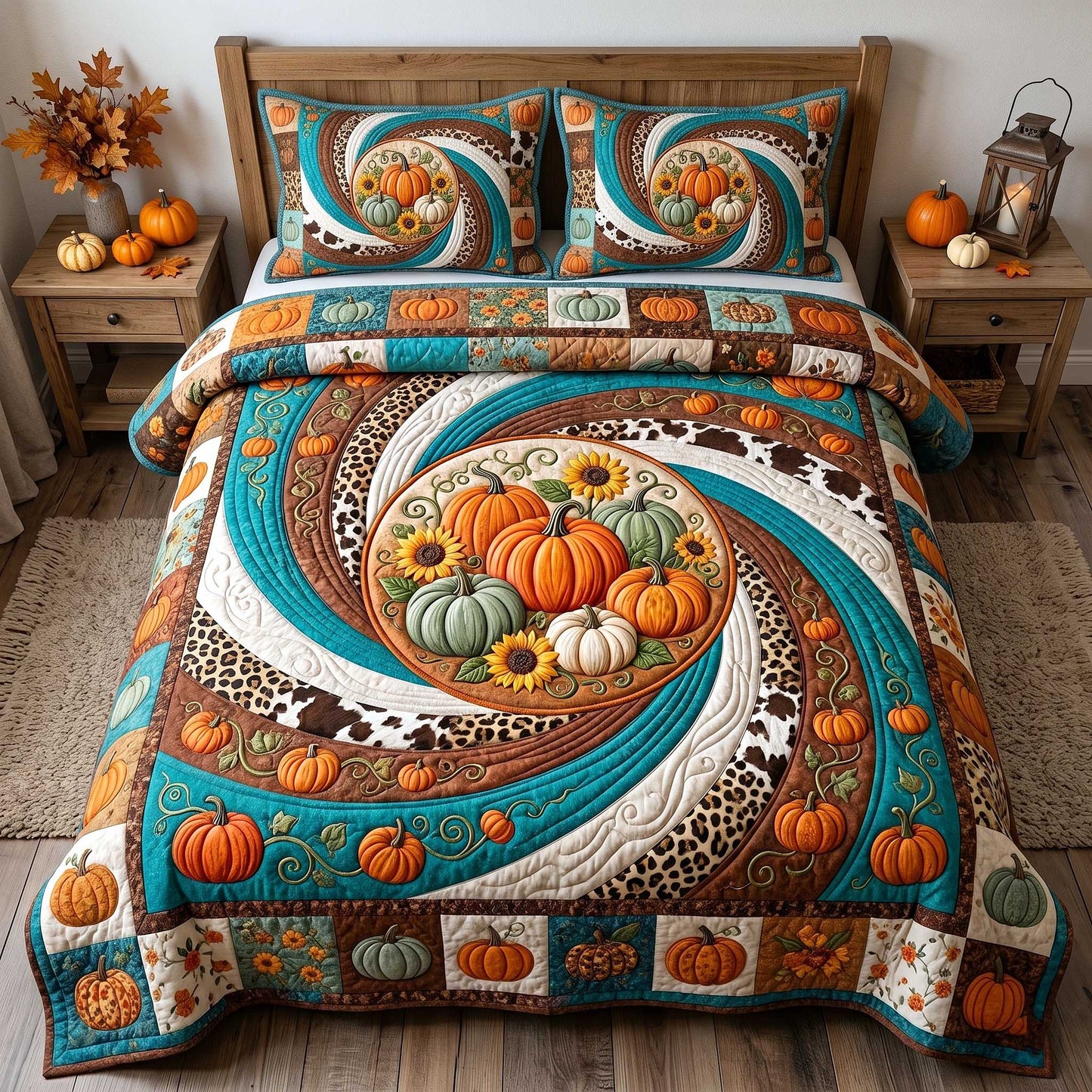 Pumpkin Swirls 3-Piece Quilted Bedding Set GFTOTP19990