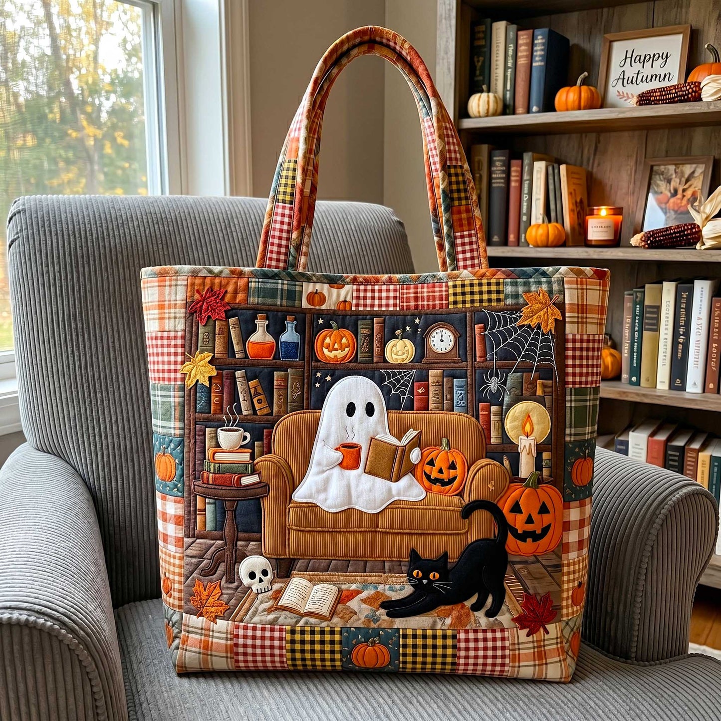Bookish Ghost Quilted Tote Bag GFTOTP20048