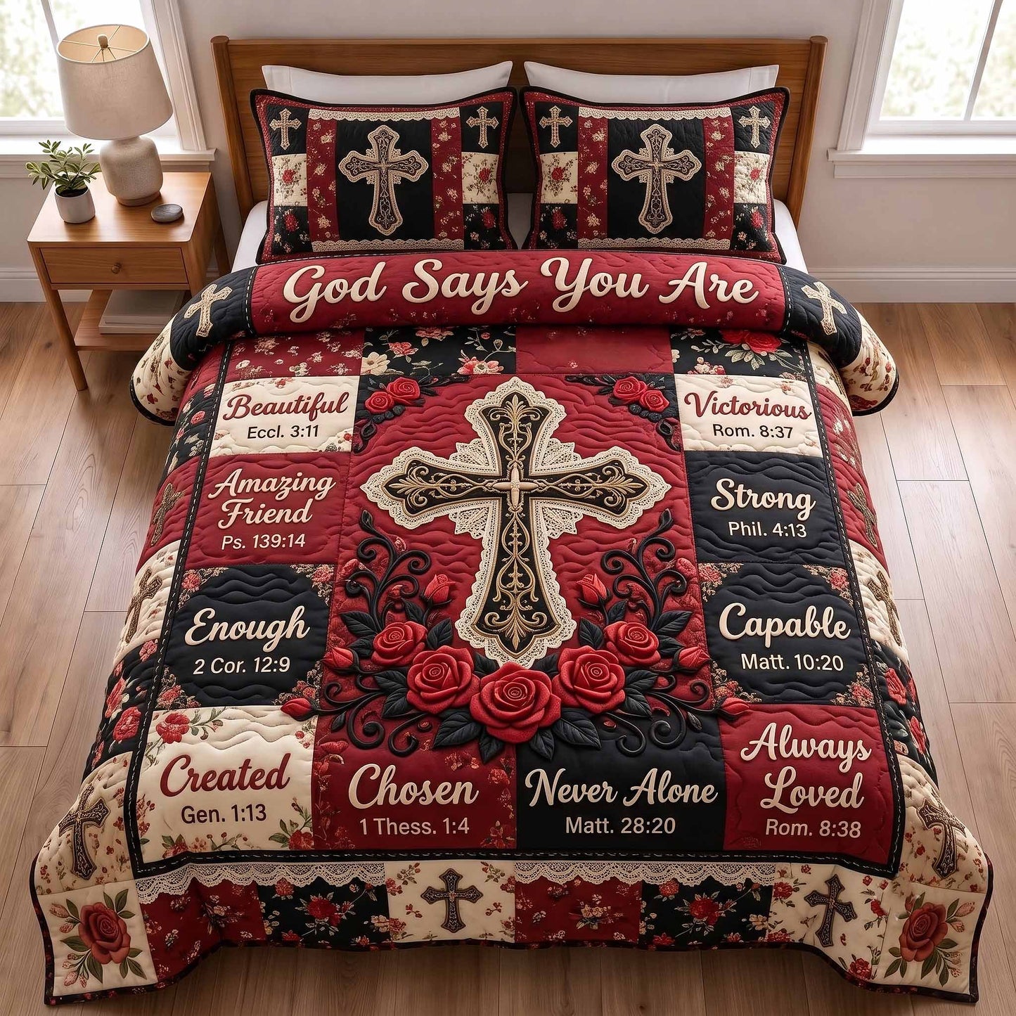 Floral Bible 3-Piece Quilted Bedding Set GFTOTP20141