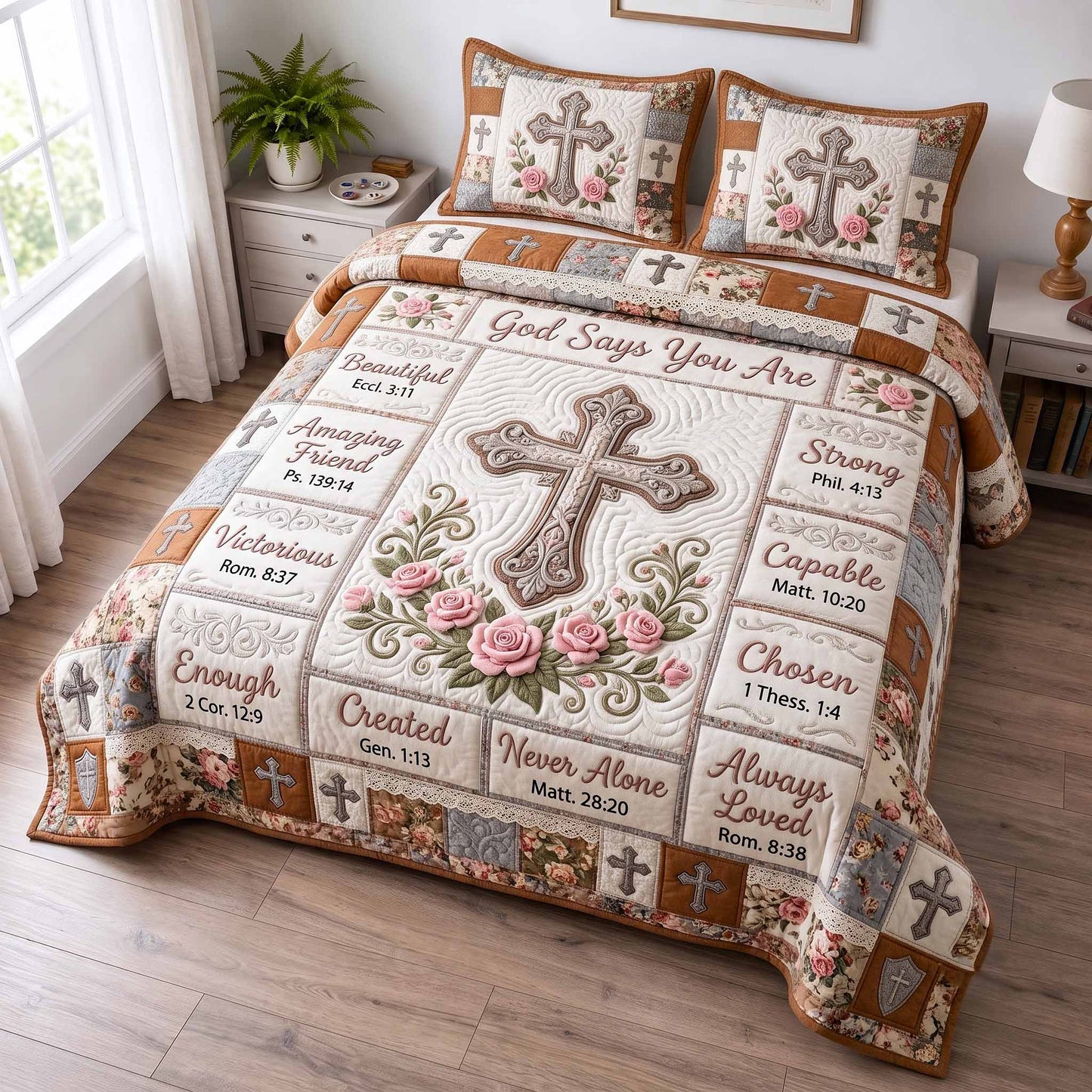 Floral Bible 3-Piece Quilted Bedding Set GFTOTP20143