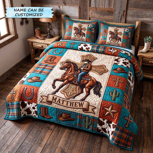 Personalized Cowboy Spirit 3-Piece Quilted Bedding Set QTCUZ GFTOTP20182