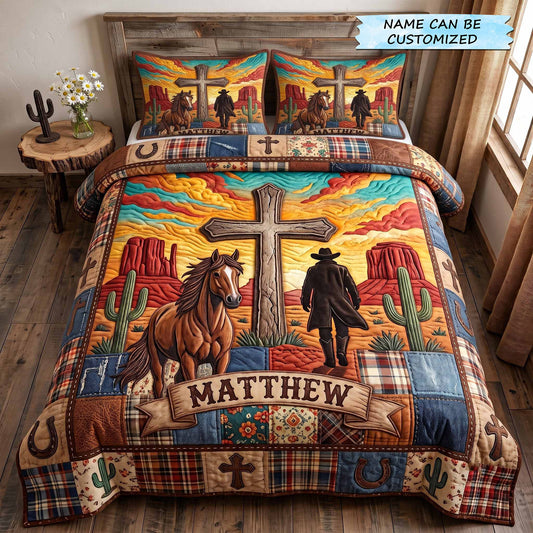 Personalized Cowboy Spirit 3-Piece Quilted Bedding Set QTCUZ GFTOTP20183