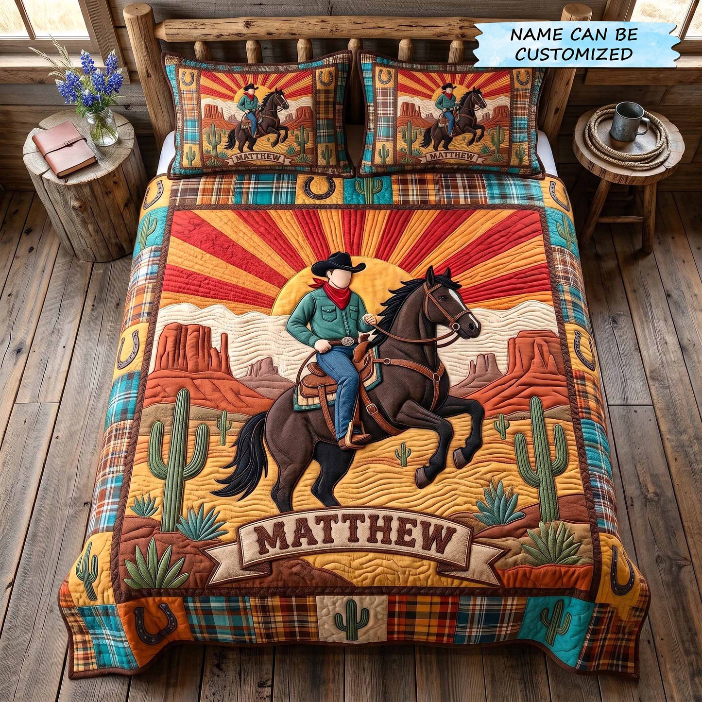 Personalized Cowboy Spirit 3-Piece Quilted Bedding Set QTCUZ GFTOTP20185