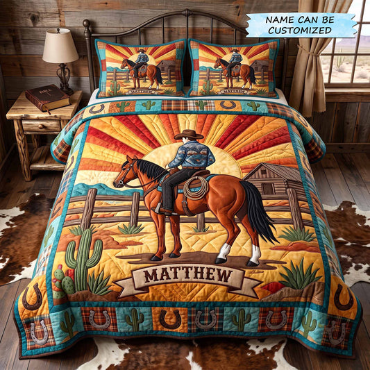 Personalized Cowboy Spirit 3-Piece Quilted Bedding Set QTCUZ GFTOTP20186