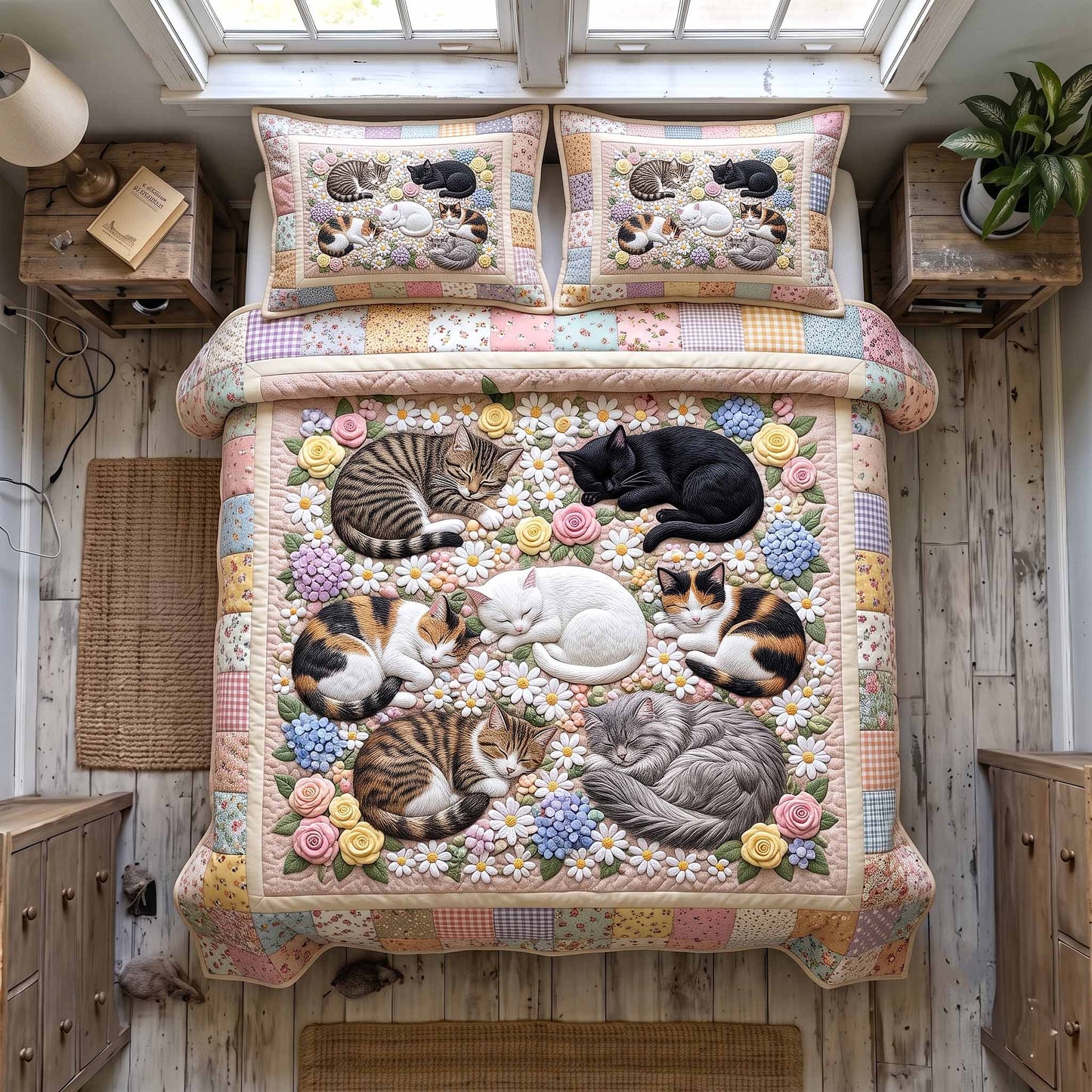 Whiskers Garden 3-Piece Quilted Bedding Set GFTOTP20248