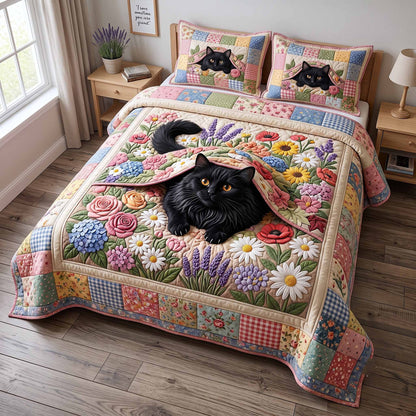 Black Cat In Bloom 3-Piece Quilted Bedding Set GFTOTP20251