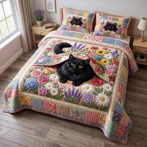Black Cat In Bloom 3-Piece Quilted Bedding Set GFTOTP20251