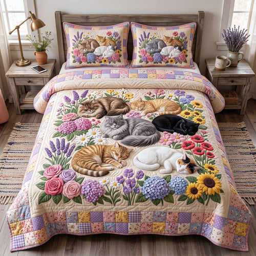 Whiskers Garden 3-Piece Quilted Bedding Set GFTOTP20252