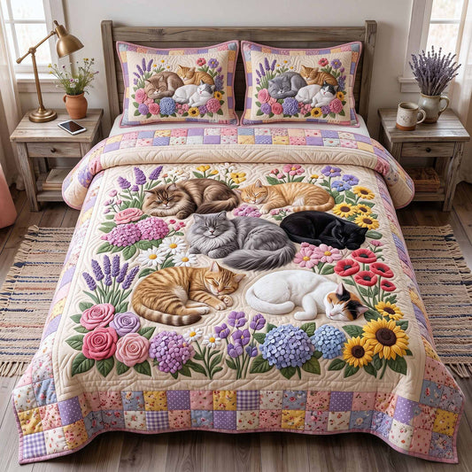 Whiskers Garden 3-Piece Quilted Bedding Set GFTOTP20252