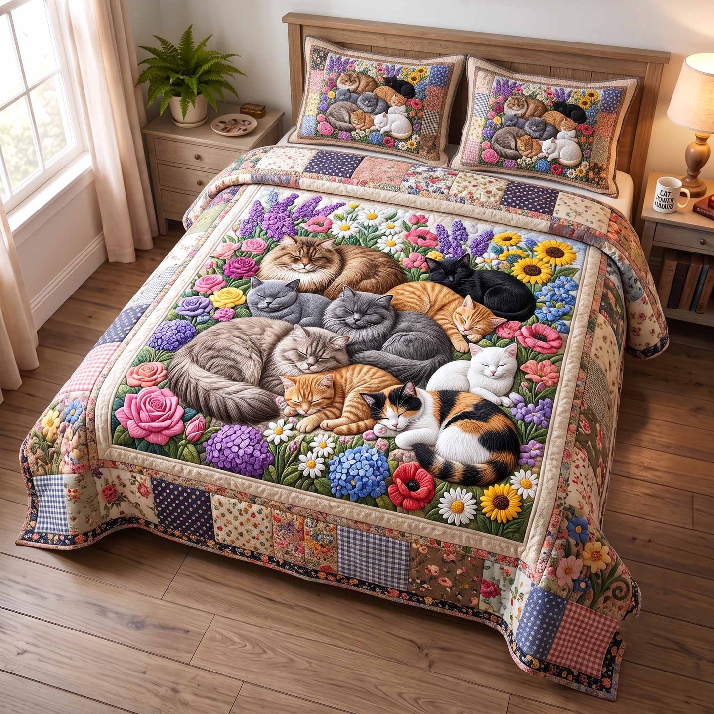 Whiskers Garden 3-Piece Quilted Bedding Set GFTOTP20253