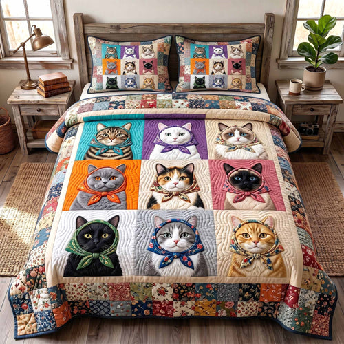 Cattitude Club 3-Piece Quilted Bedding Set GFTOTP20257