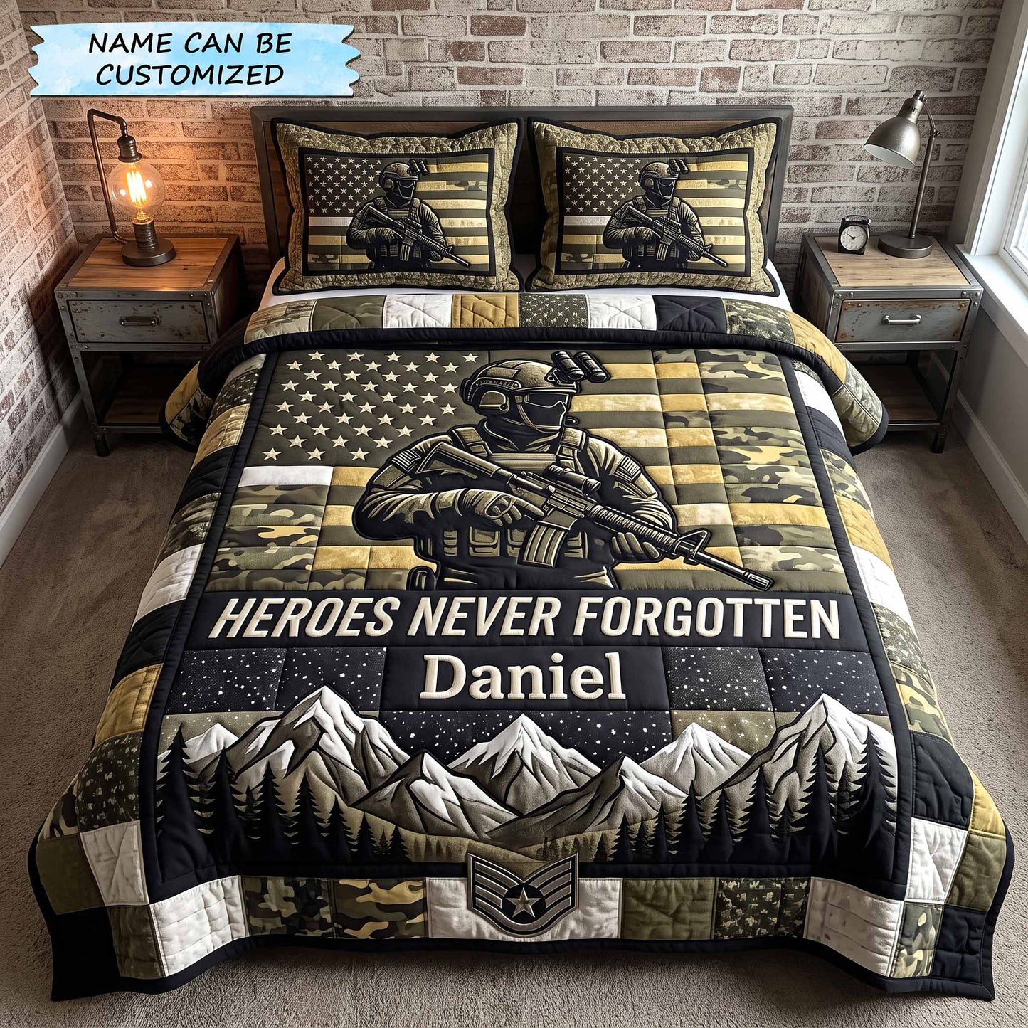Personalized Veteran Pride 3-Piece Quilted Bedding Set QTCUZ GFTOTP20376