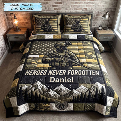Personalized Veteran Pride 3-Piece Quilted Bedding Set QTCUZ GFTOTP20376