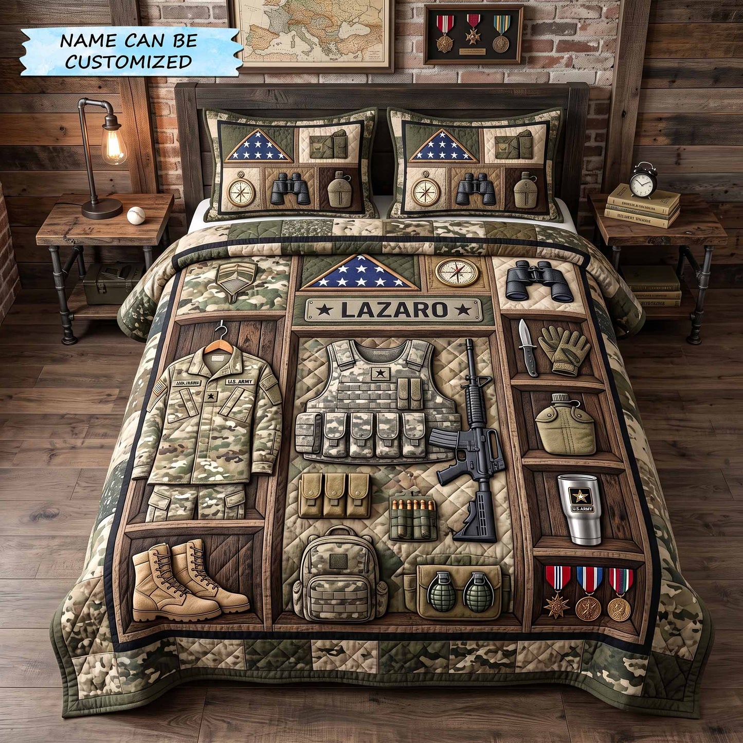 Personalized Veteran Pride 3-Piece Quilted Bedding Set QTCUZ GFTOTP20377