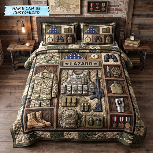 Personalized Veteran Pride 3-Piece Quilted Bedding Set QTCUZ GFTOTP20377