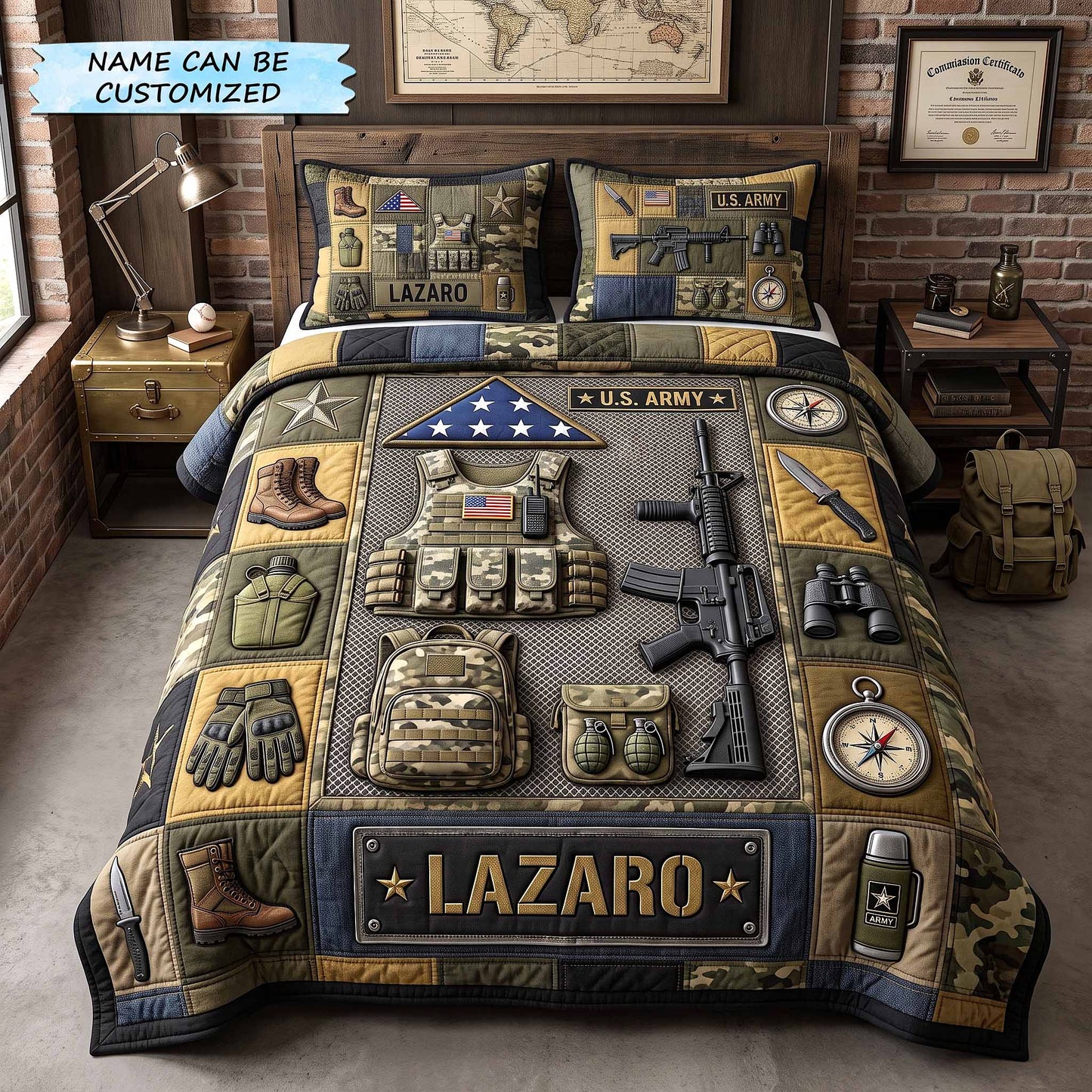 Personalized Veteran Pride 3-Piece Quilted Bedding Set QTCUZ GFTOTP20378