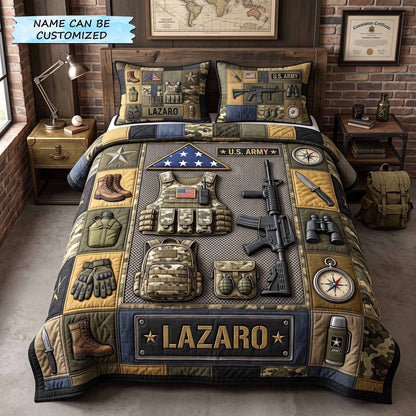 Personalized Veteran Pride 3-Piece Quilted Bedding Set QTCUZ GFTOTP20378