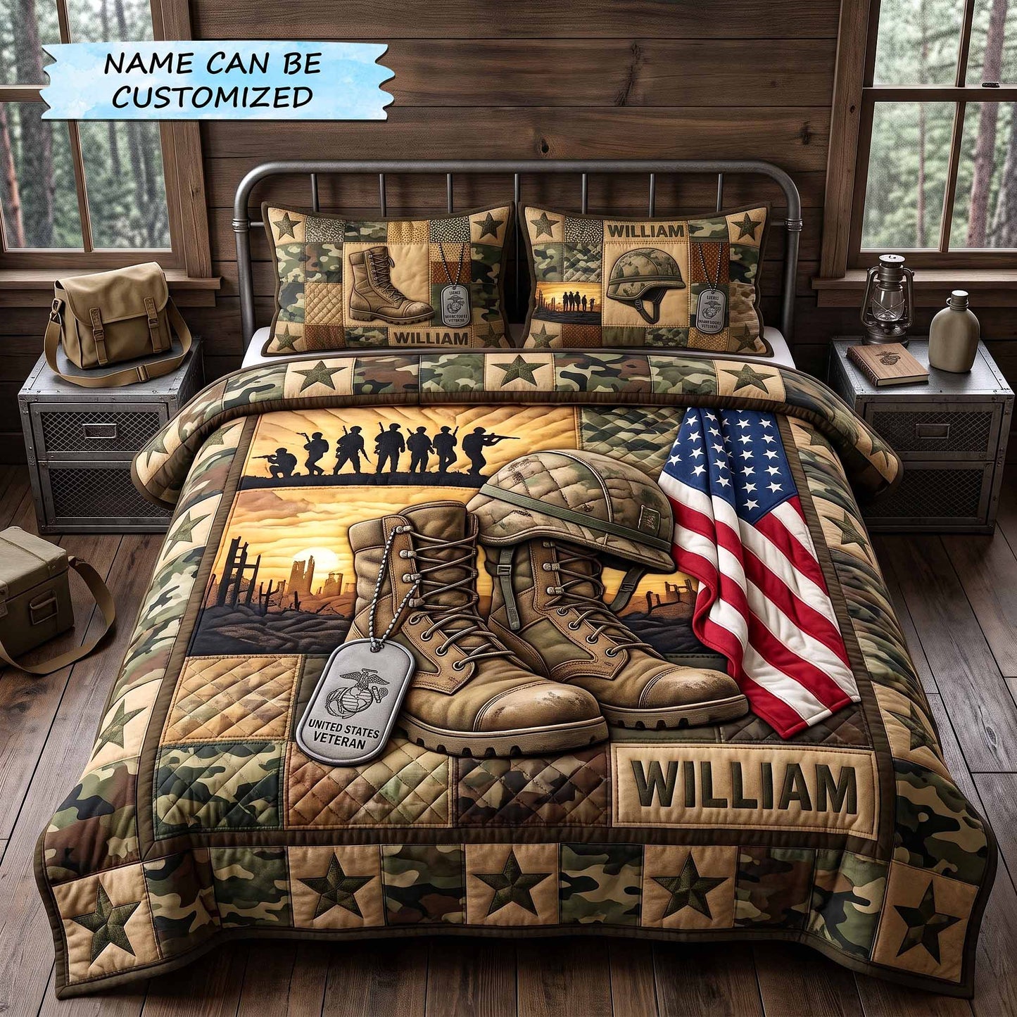 Personalized Veteran Pride 3-Piece Quilted Bedding Set QTCUZ GFTOTP20380