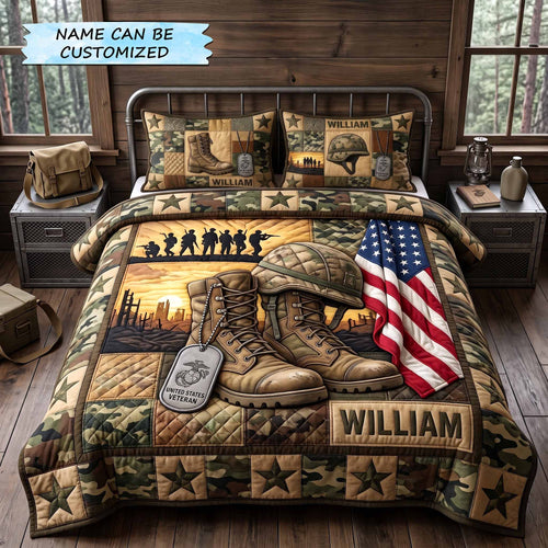 Personalized Veteran Pride 3-Piece Quilted Bedding Set QTCUZ GFTOTP20380