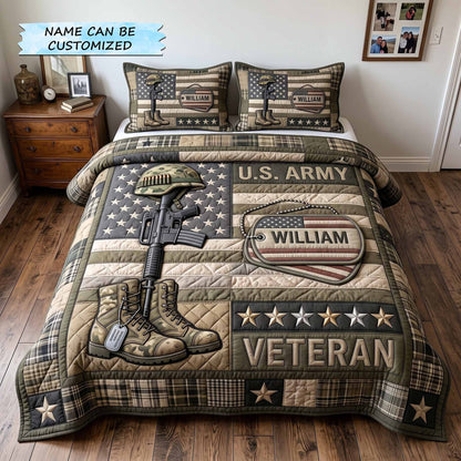 Personalized Veteran Pride 3-Piece Quilted Bedding Set QTCUZ GFTOTP20381