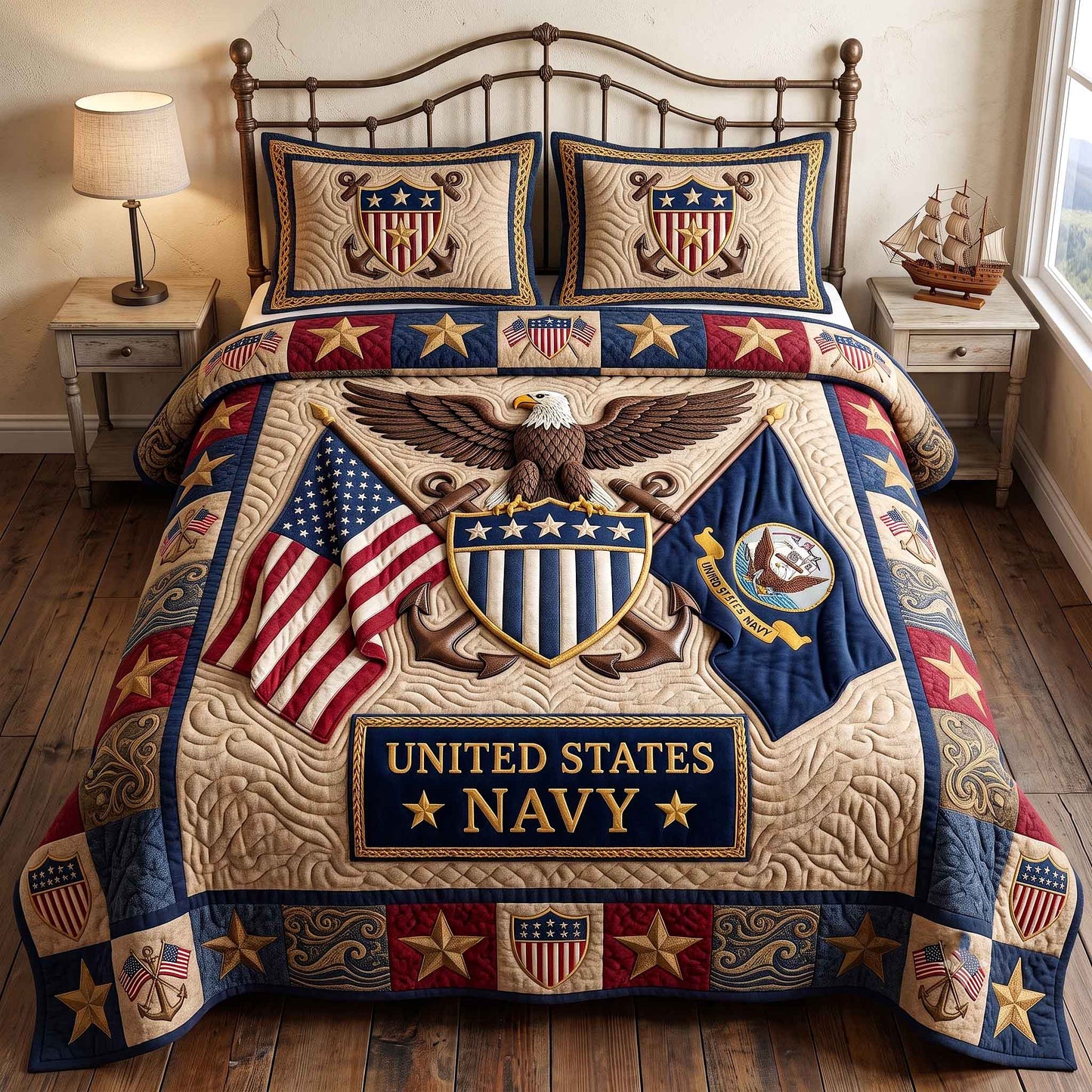 Navy Pride 3-Piece Quilted Bedding Set GFTOTP20491