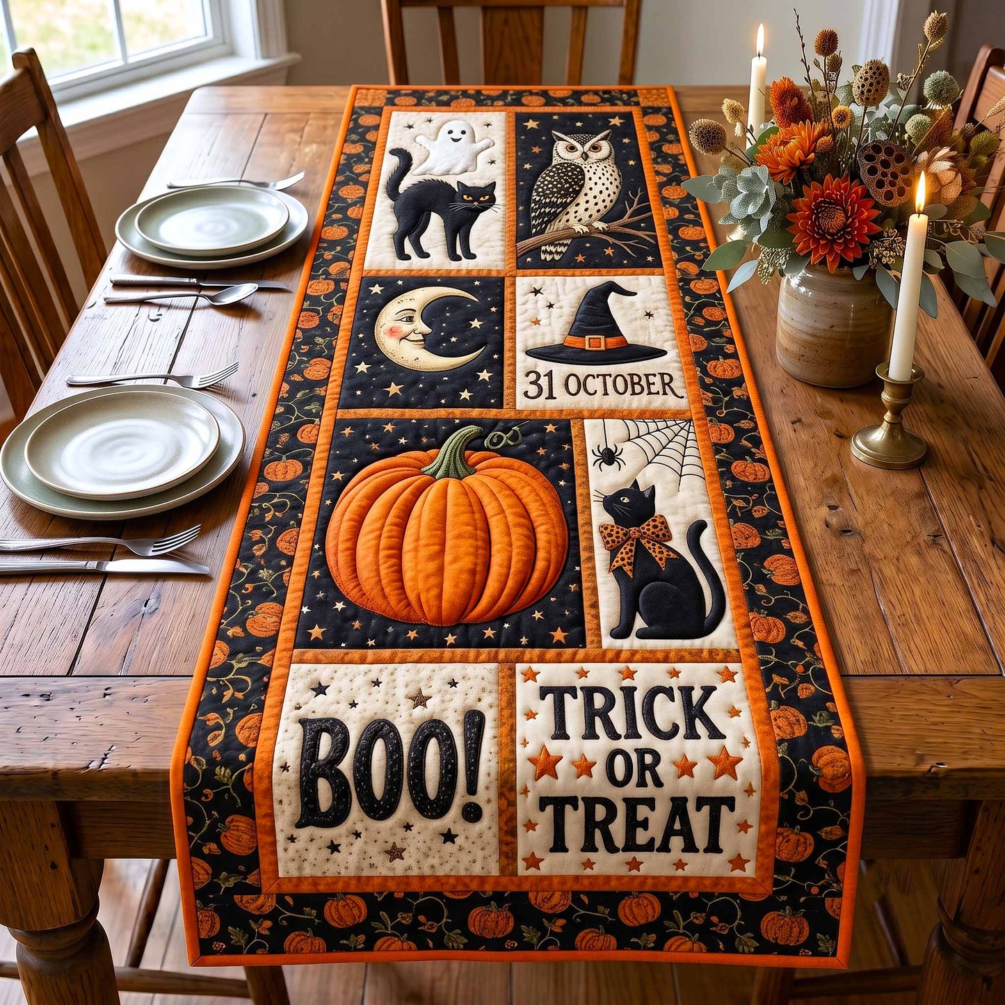 Halloween Patchwork Quilted Table Runner GFTOTP20564