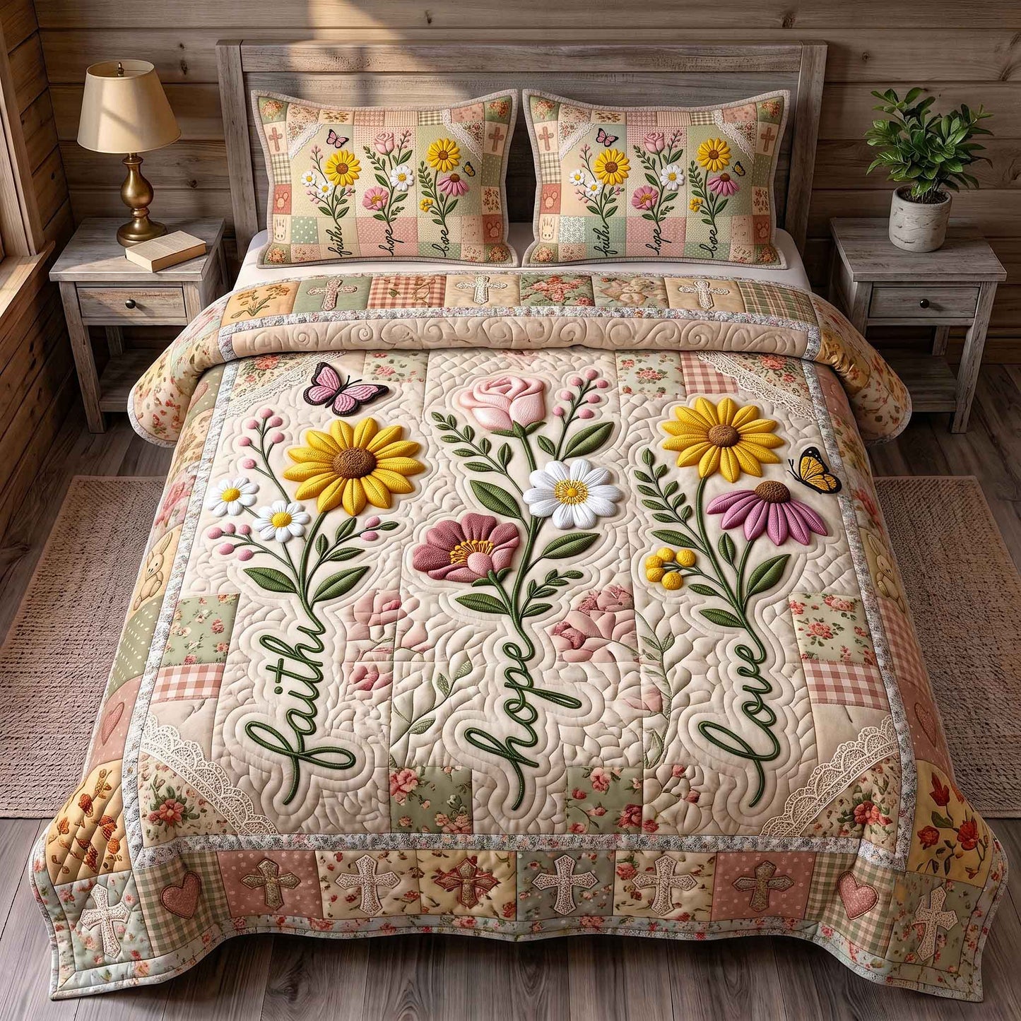 Faith Hope Love 3-Piece Quilted Bedding Set GFTOTP20593
