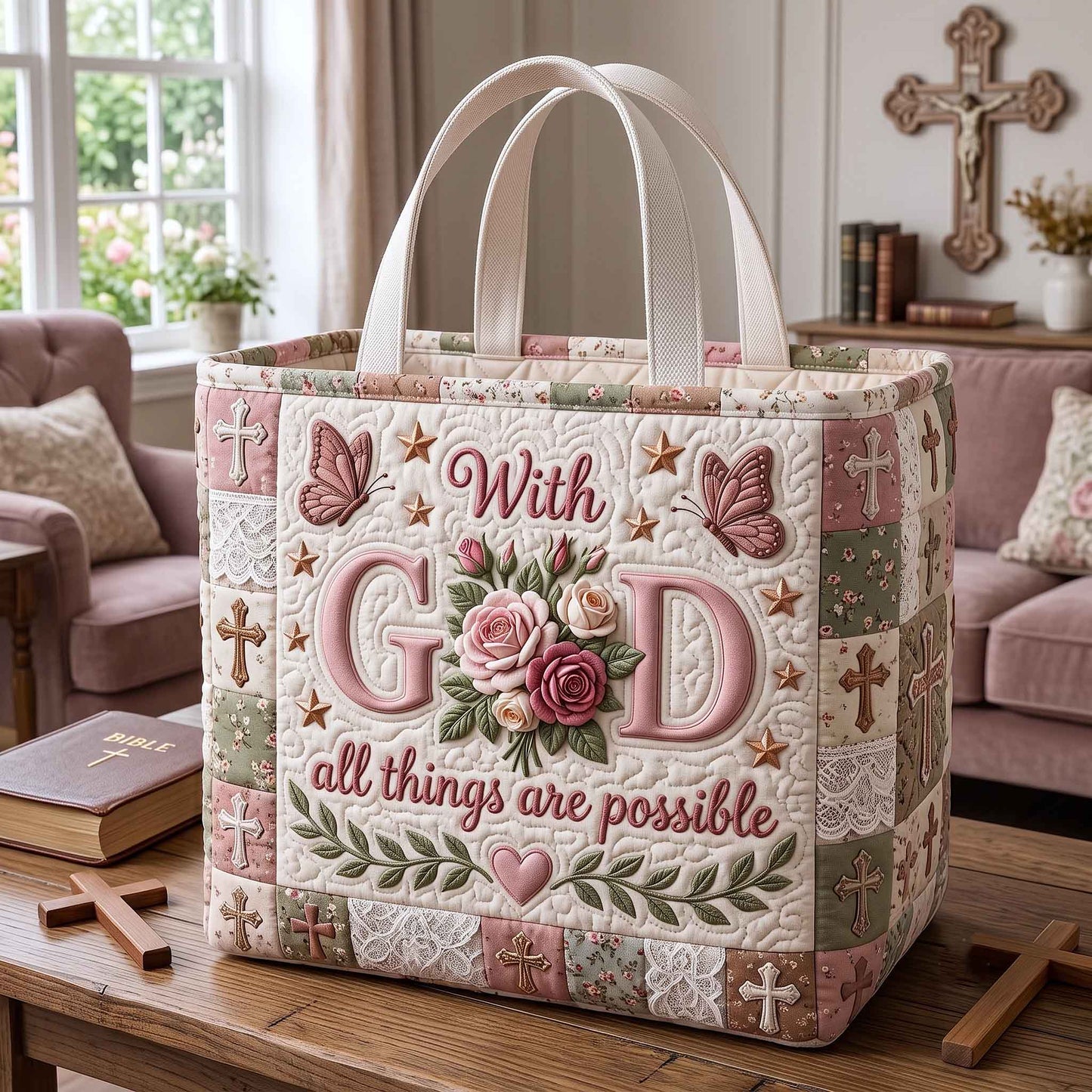 Floral Bible Quilted Storage Basket GFTOTP20693