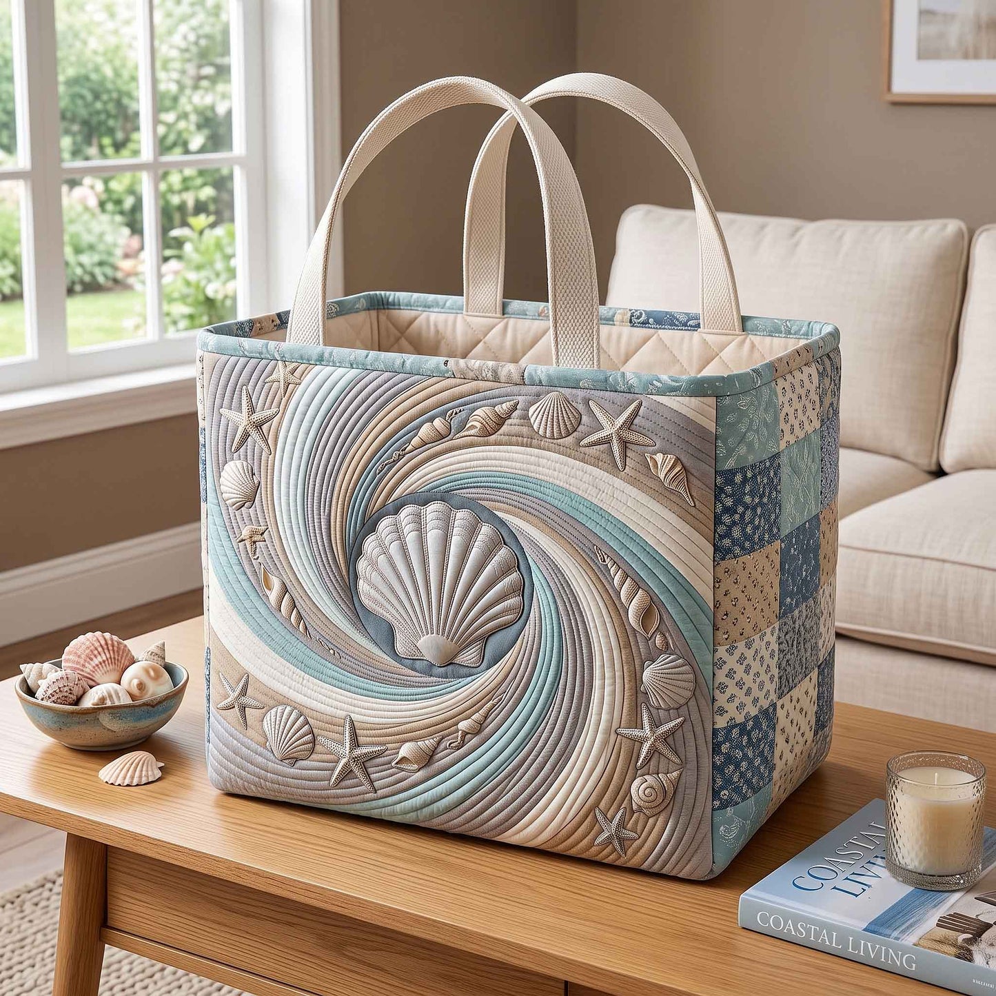 Coastal Whisper Quilted Storage Basket GFTOTP20730