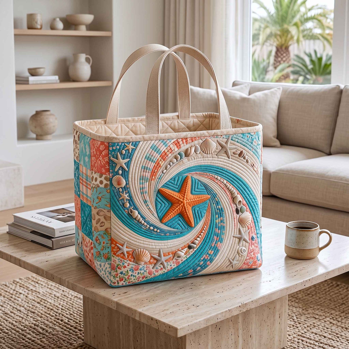 Coastal Whisper Quilted Storage Basket GFTOTP20732