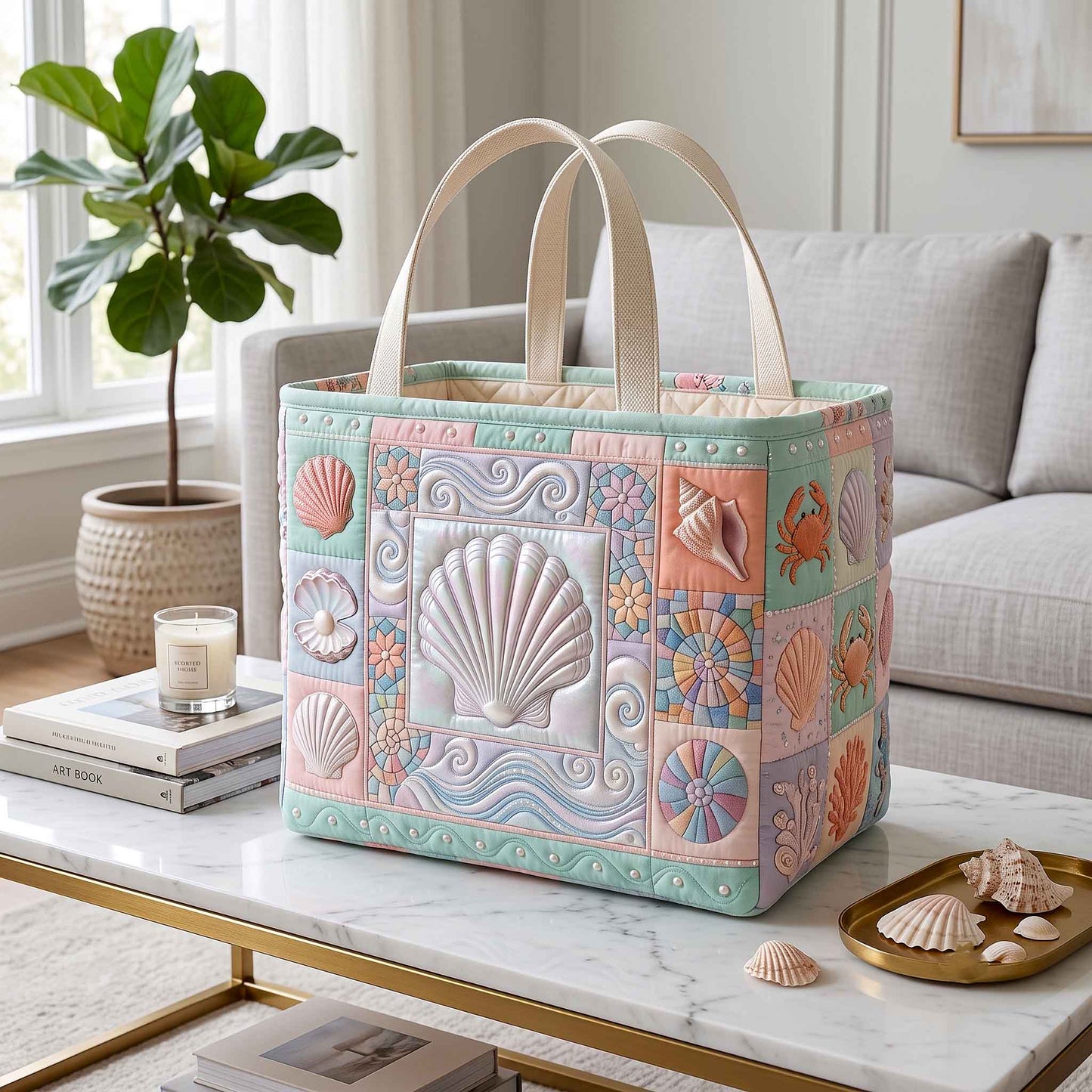 Coastal Whisper Quilted Storage Basket GFTOTP20734