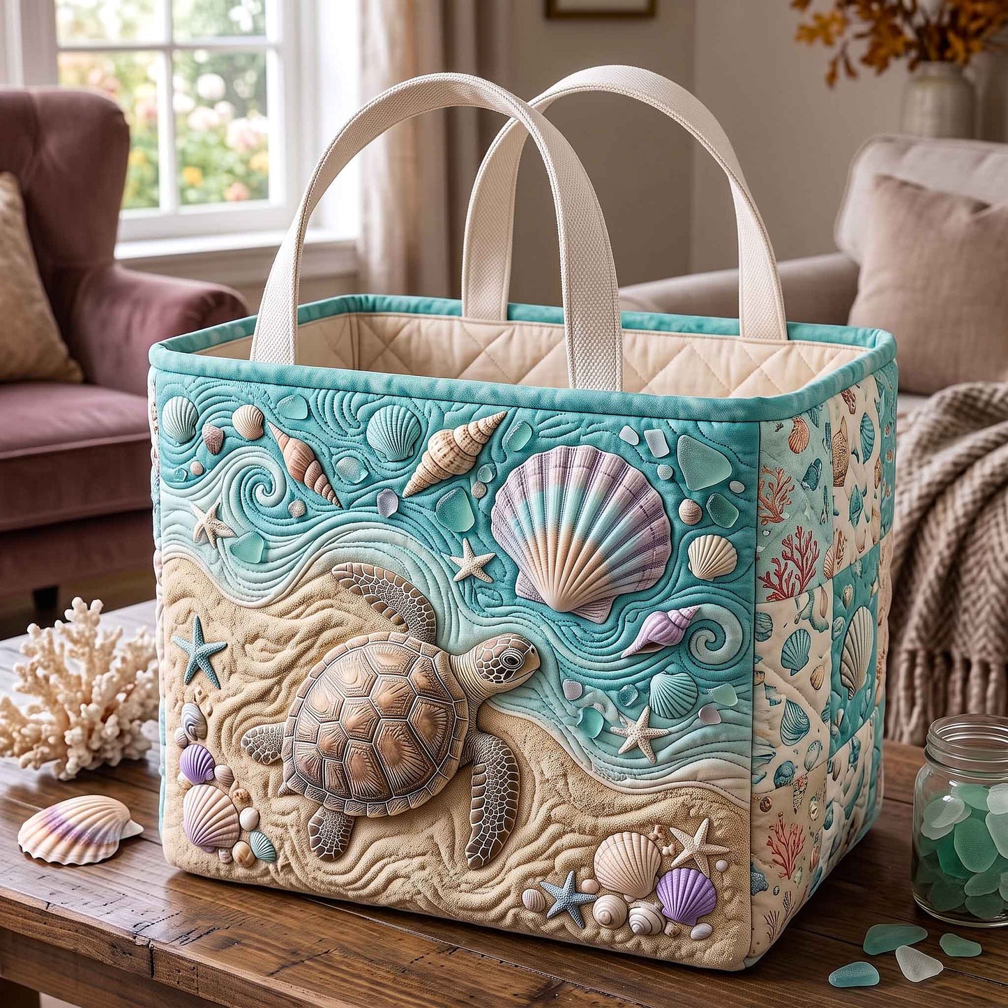 Coastal Whisper Quilted Storage Basket GFTOTP20735