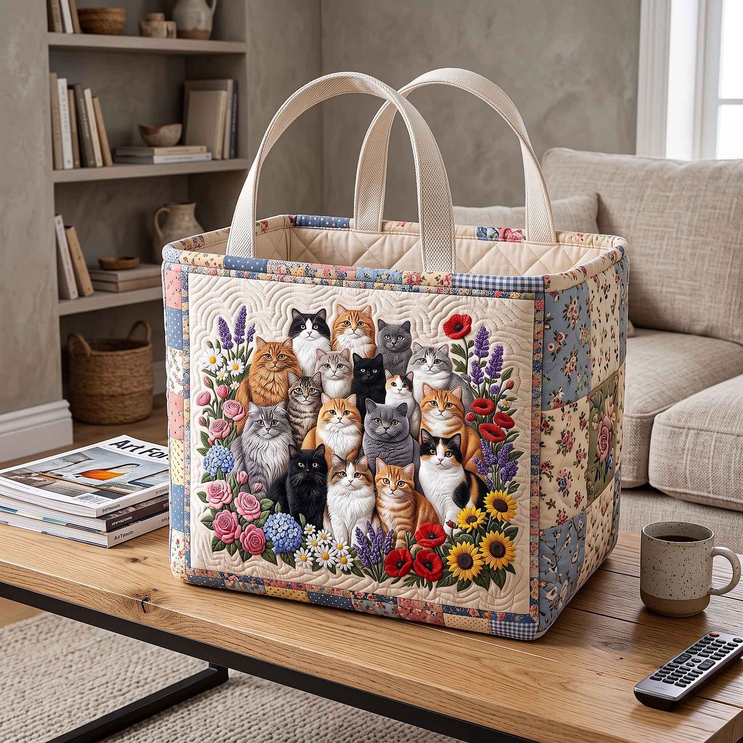 Blooming Cats Quilted Storage Basket GFTOTP20737