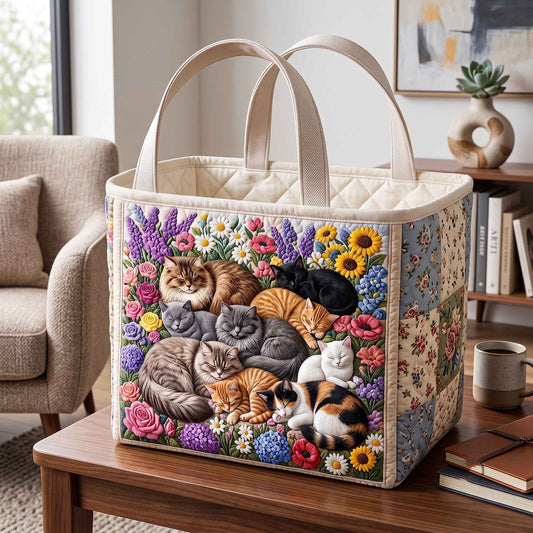 Blooming Cats Quilted Storage Basket GFTOTP20739