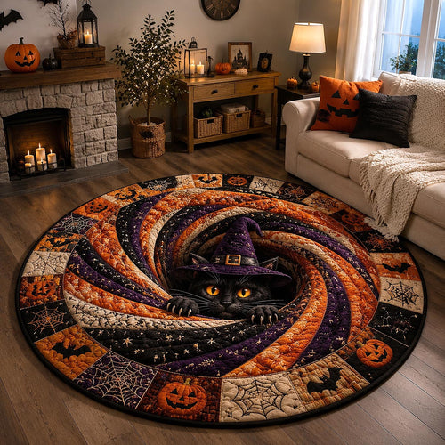 Midnight Black Cat Quilted Round Mat GFTOTP20789