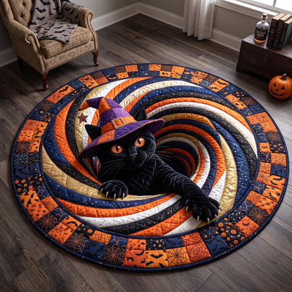 Midnight Black Cat Quilted Round Mat GFTOTP20792