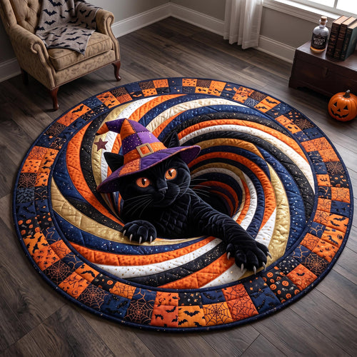 Midnight Black Cat Quilted Round Mat GFTOTP20792