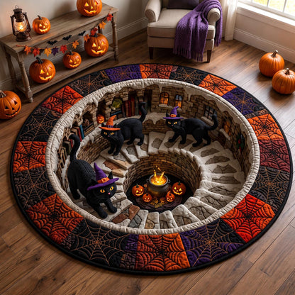 Midnight Black Cat Quilted Round Mat GFTOTP20794