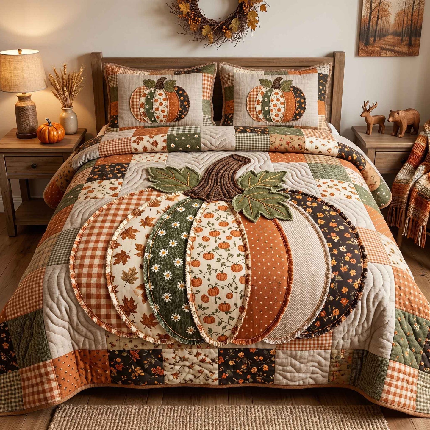 Patchwork Pumpkin Patch 3-Piece Quilted Bedding Set GFTOTP20872